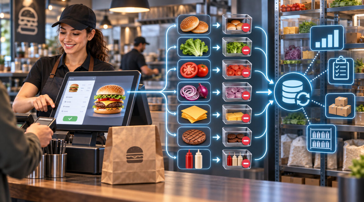 POS automatically subtracting recipe ingredients from restaurant inventory after each sale
