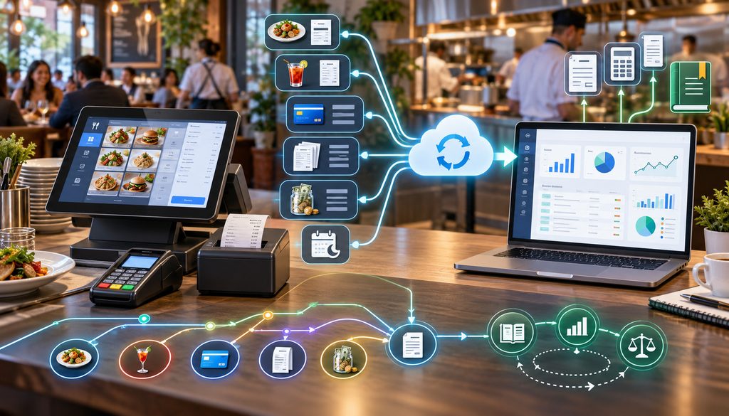 Restaurant POS syncing daily sales data with accounting software